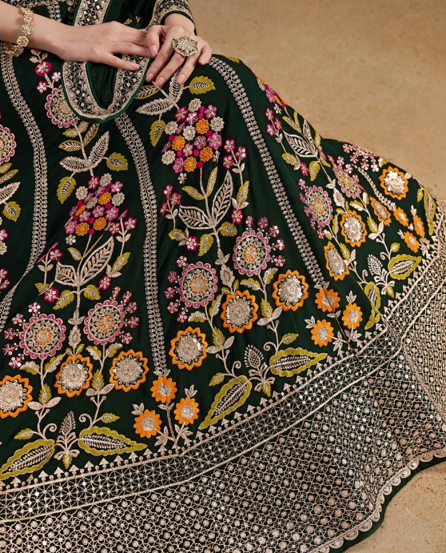 6008-GREEN - Stunning Green Thread Work Georgette Engagement Wear Lehenga With Blouse